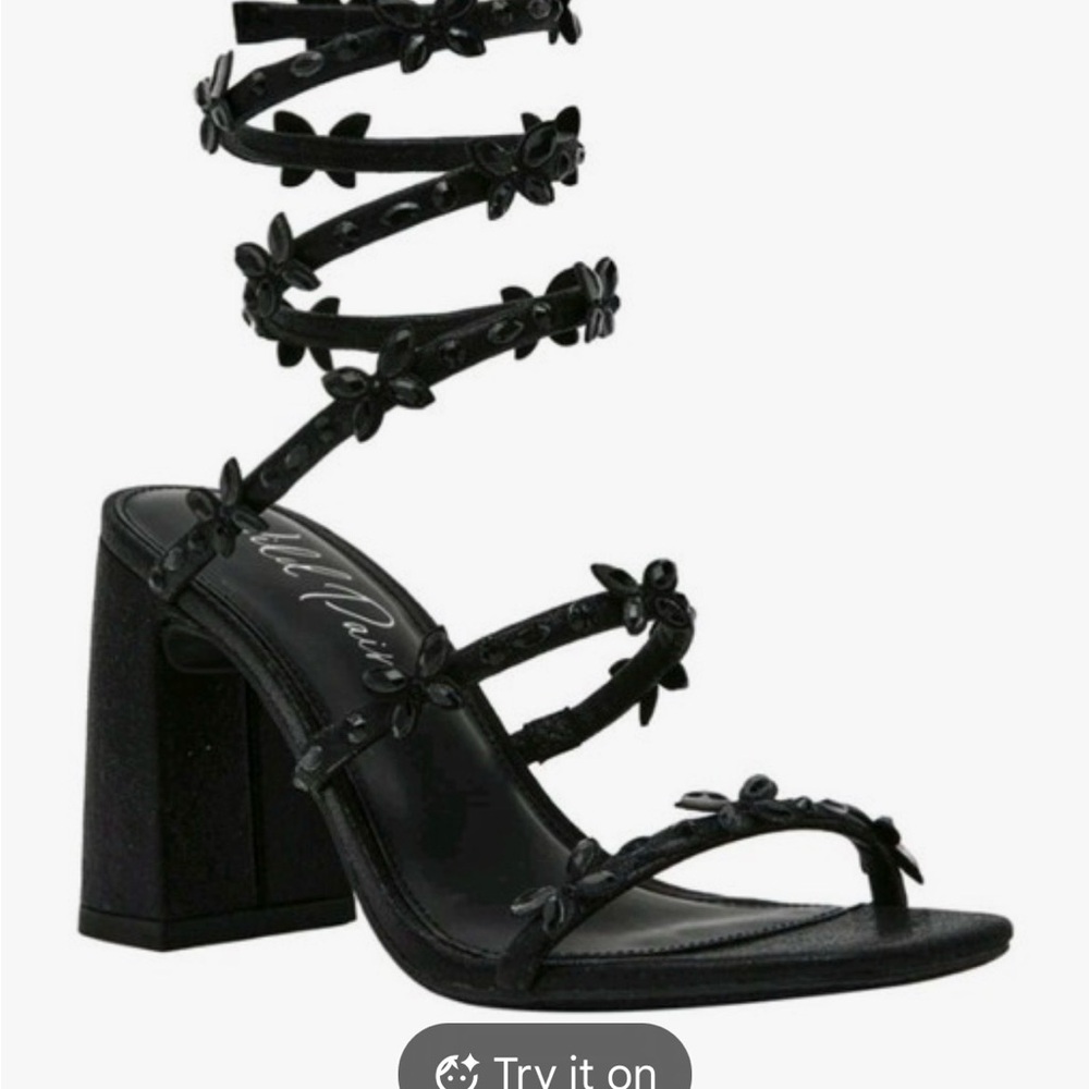 Wild Pair Black Floral Strappy Heels
